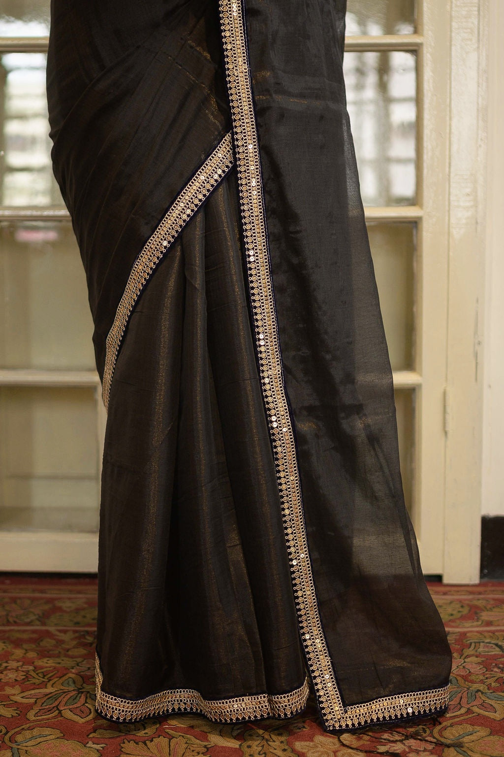 Black Zari Tissue Saree