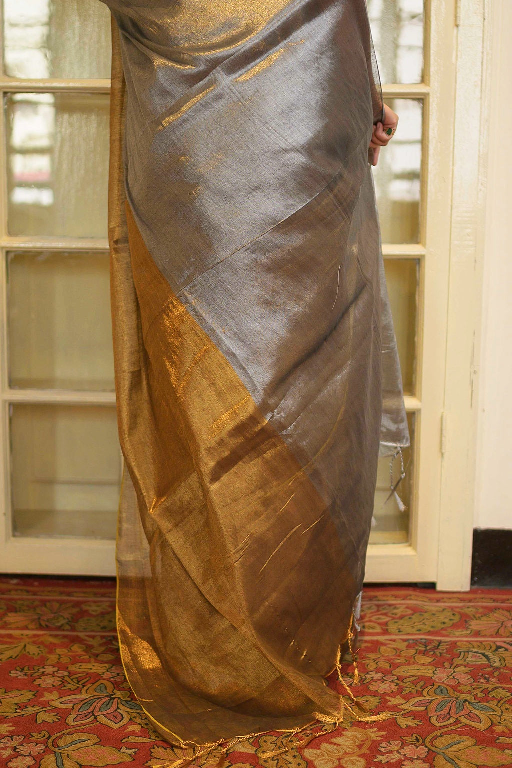 Silver And Golden Tissue Saree