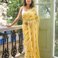 Yellow Embroidery Mulmul Cotton Saree