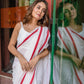 White And Red Mulmul Cotton Saree