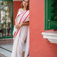 White And Red Mulmul Cotton Saree