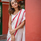 White And Red Mulmul Cotton Saree