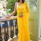 Yellow Sequined Mulmul Cotton Saree