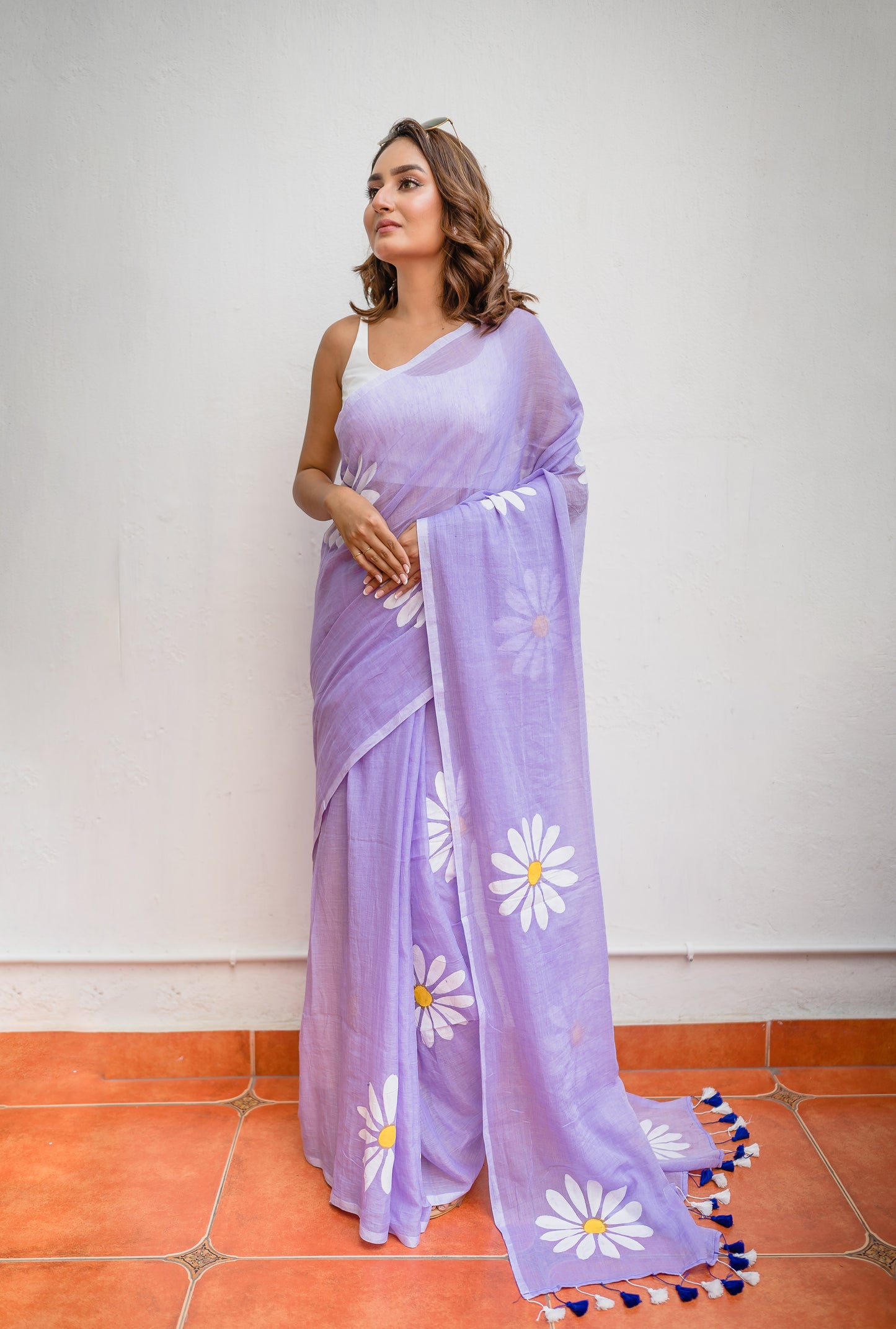 Lavender Handpainted Mulmul Cotton Saree