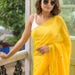 Yellow Sequined Mulmul Cotton Saree