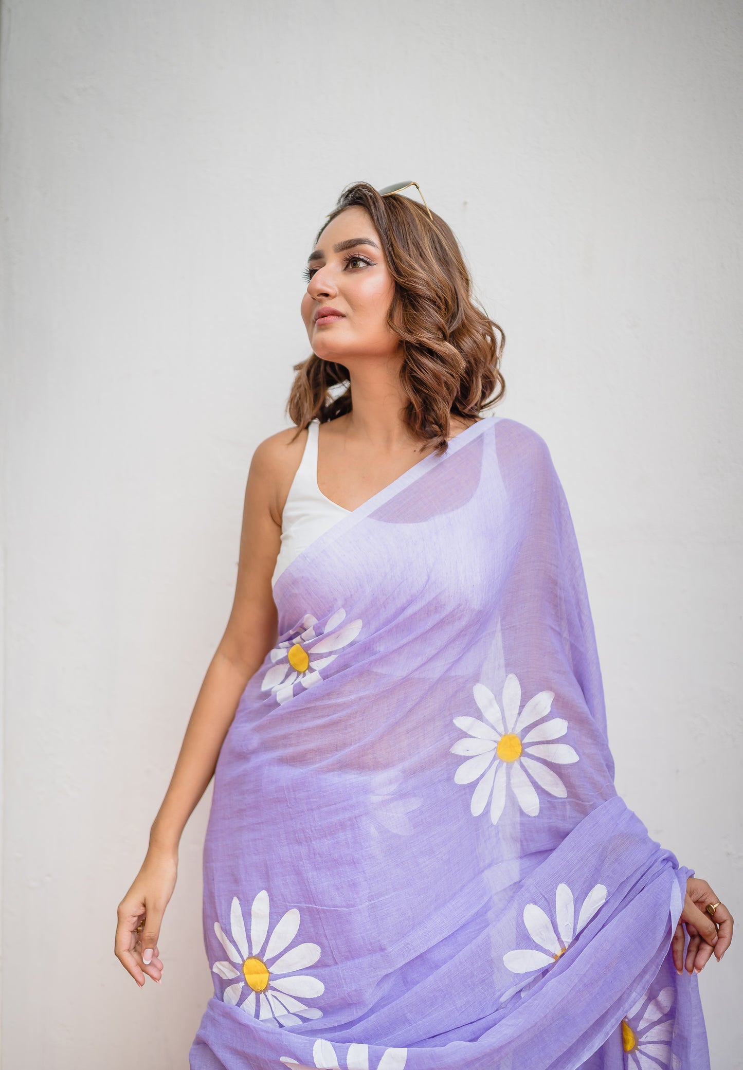 Lavender Handpainted Mulmul Cotton Saree