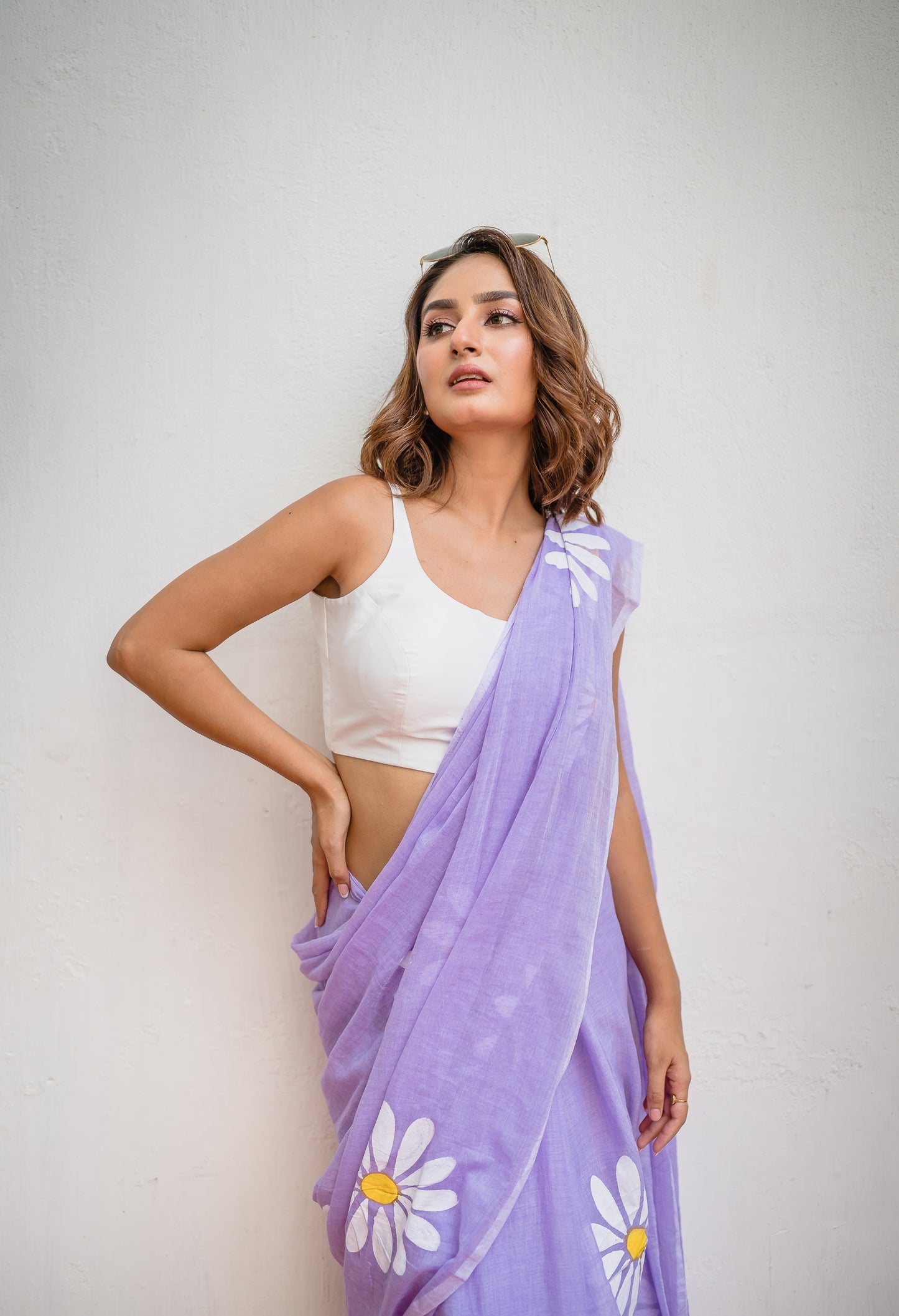 Lavender Handpainted Mulmul Cotton Saree