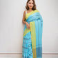 Sky Blue Green Pure Cotton Saree