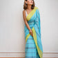 Sky Blue Green Pure Cotton Saree