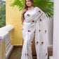 White Rose Embroidery Mulmul Cotton Saree