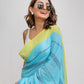 Sky Blue Green Pure Cotton Saree