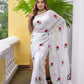 White Rose Embroidery Mulmul Cotton Saree