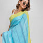 Sky Blue Green Pure Cotton Saree