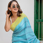 Sky Blue Green Pure Cotton Saree