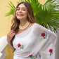 White Rose Embroidery Mulmul Cotton Saree