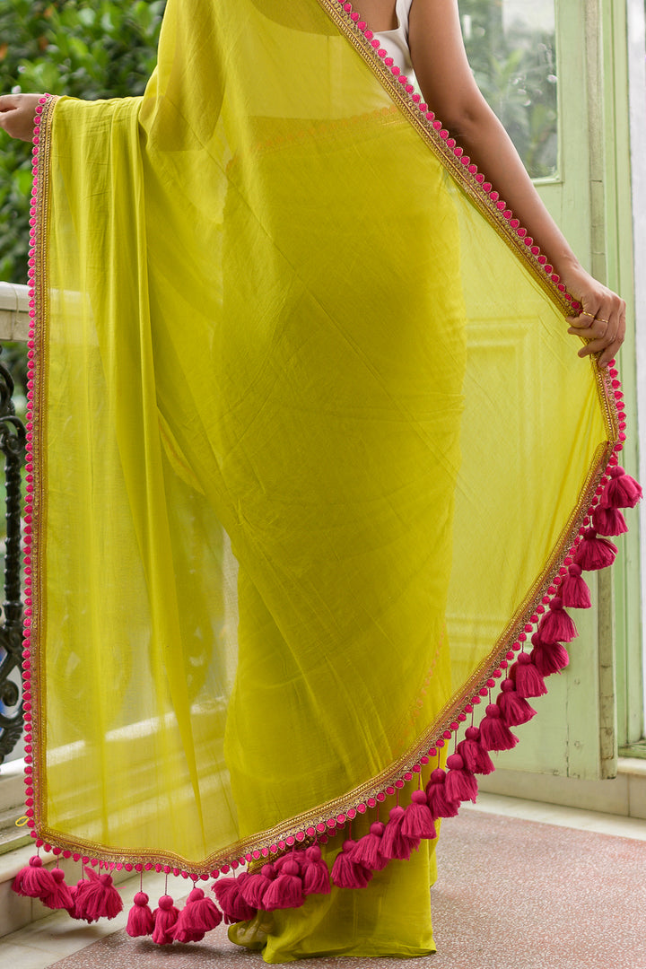 Neon Zari Mulmul Cotton Saree