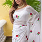 White Rose Embroidery Mulmul Cotton Saree