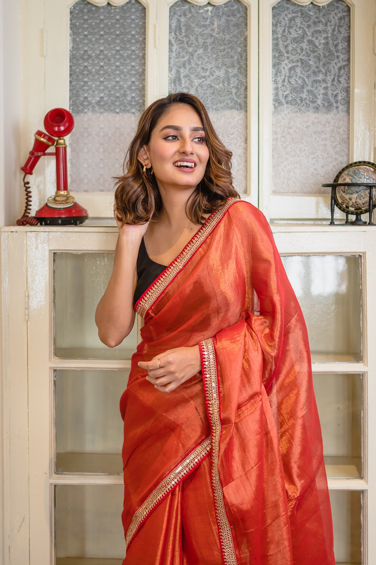 Red Zari Tissue Saree