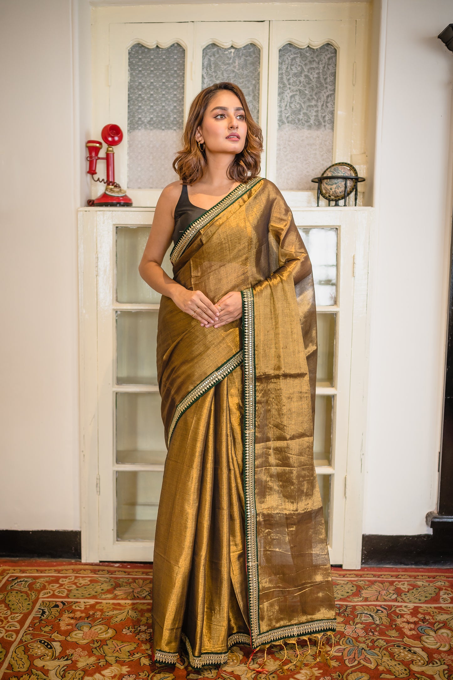 Golden Zari Tissue Saree