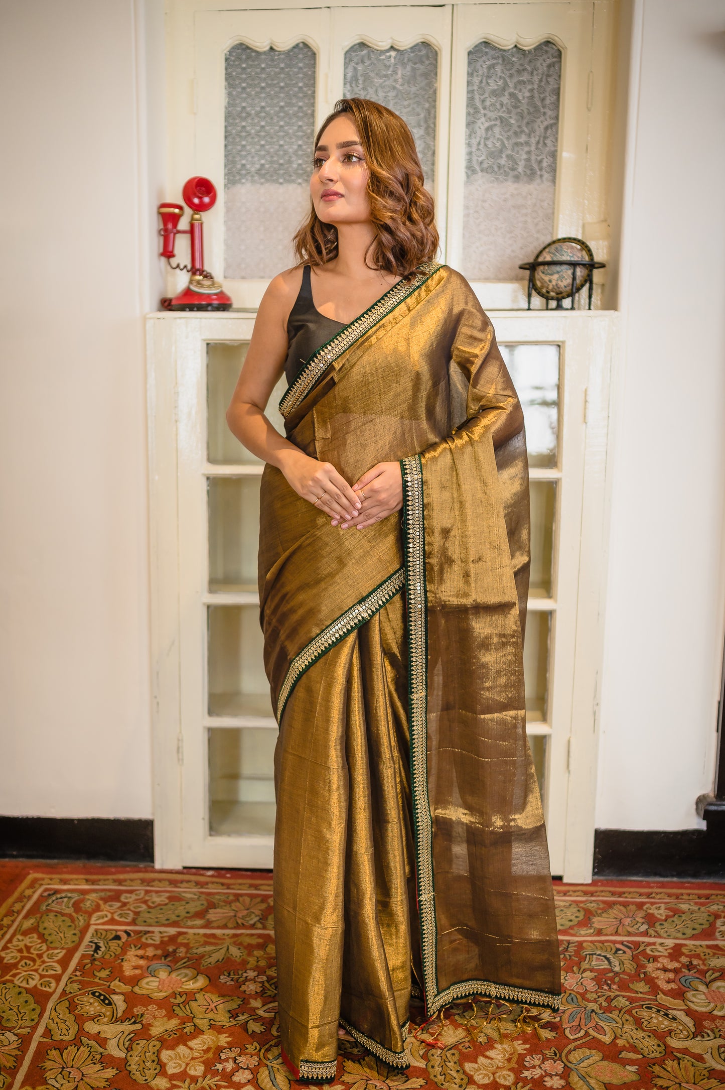 Golden Zari Tissue Saree