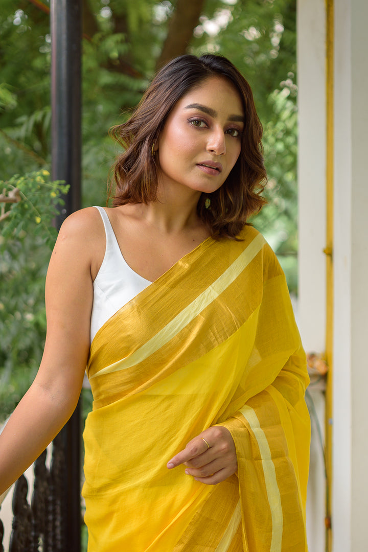 Classic Yellow Mulmul Cotton Saree