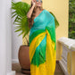 Green Yellow Tie Dye Mulmul Cotton Saree