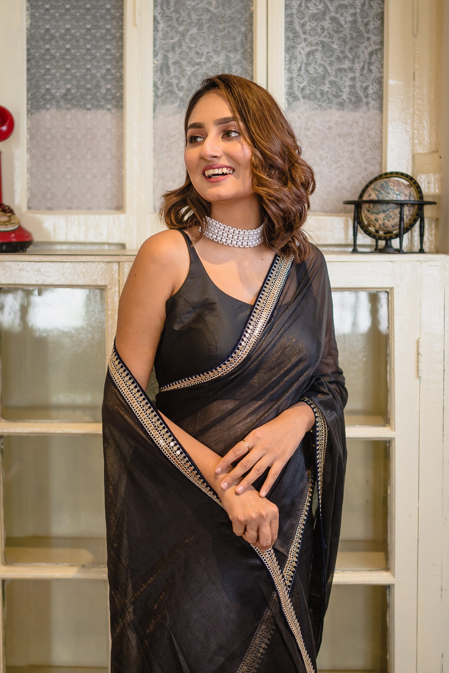 Black Zari Tissue Saree