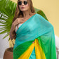 Green Yellow Tie Dye Mulmul Cotton Saree