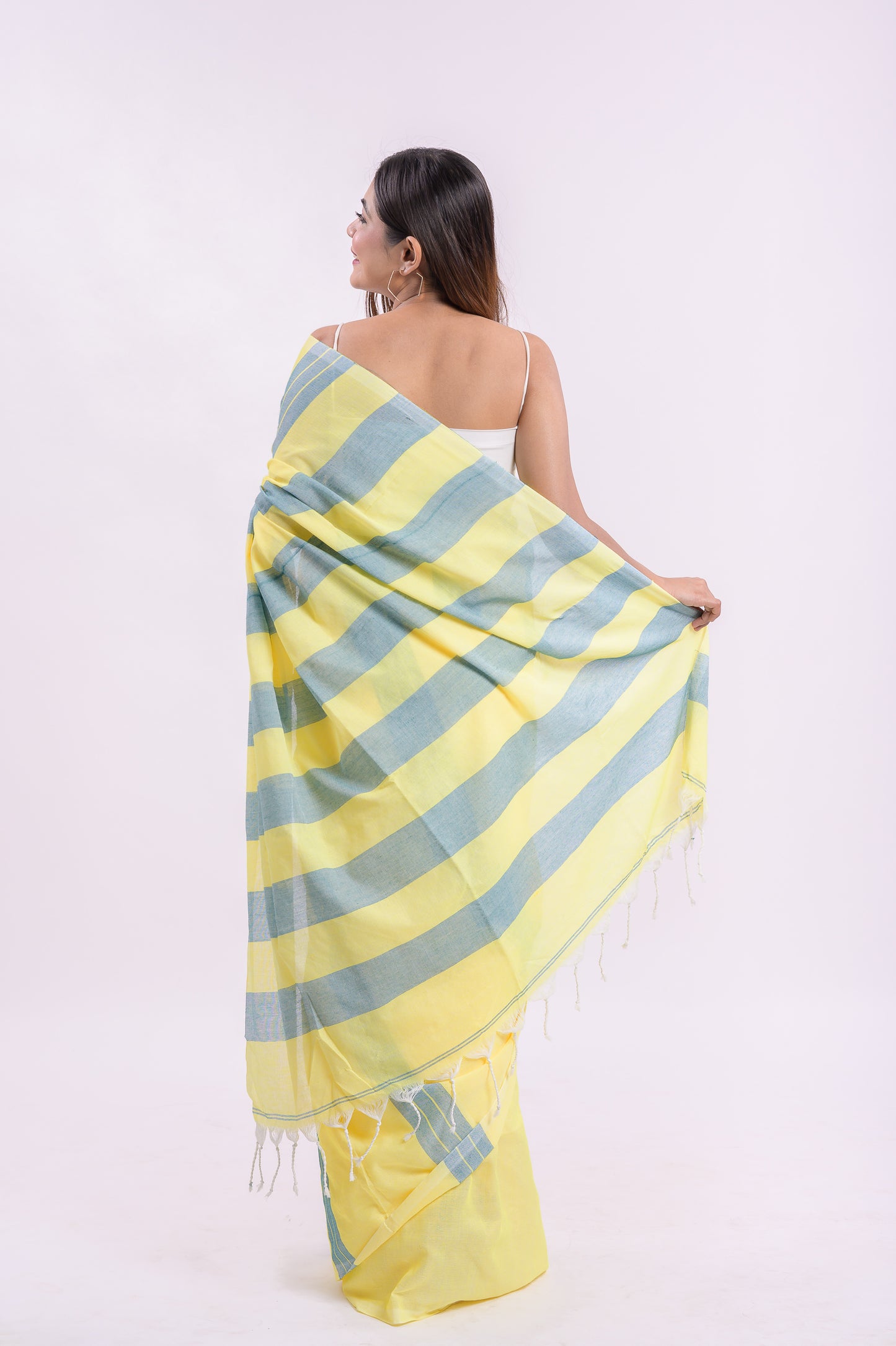 Striped Yellow Soft Cotton Saree
