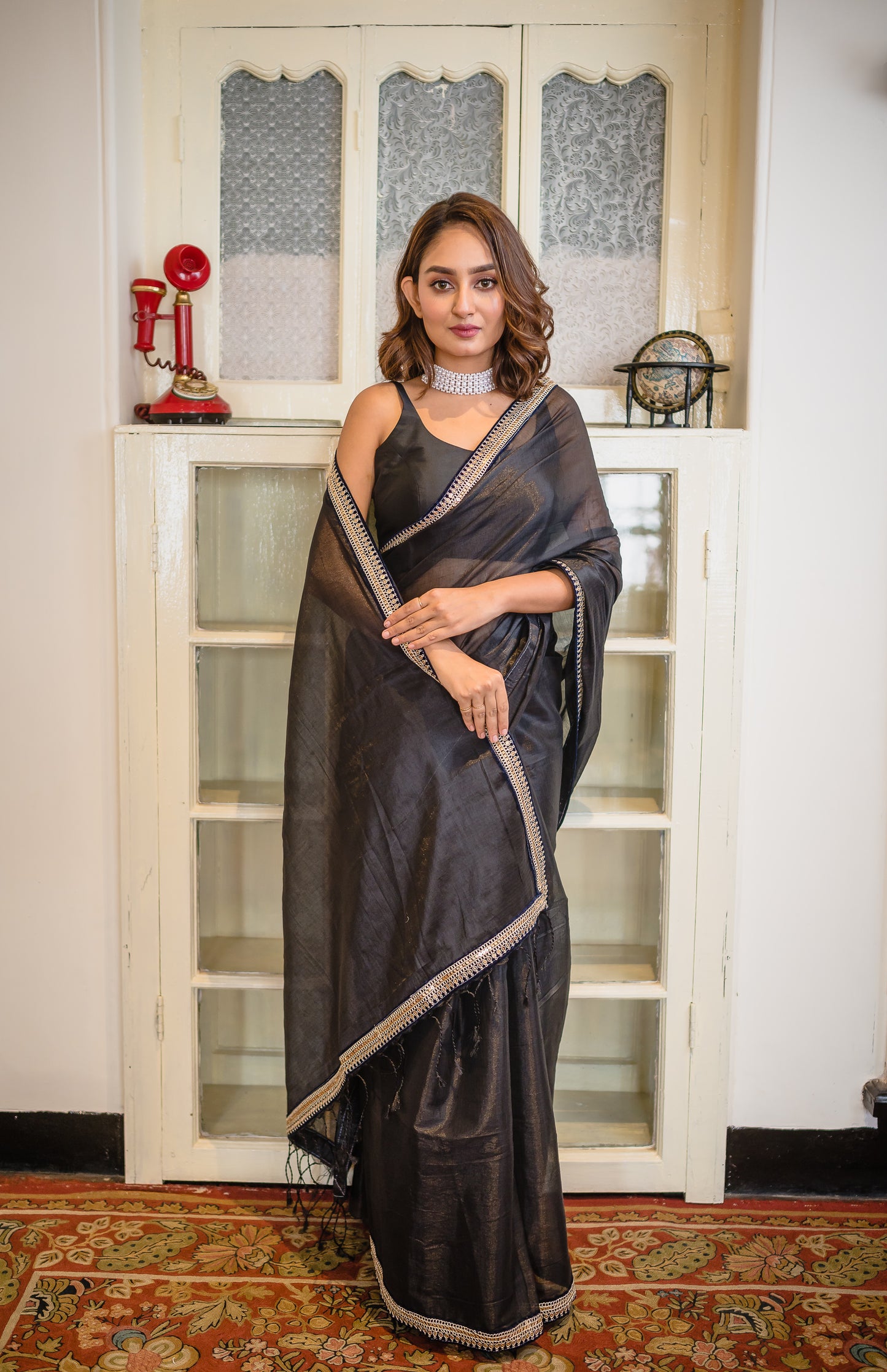 Black Zari Tissue Saree