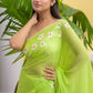 Hand Painted Green Mulmul Cotton Saree