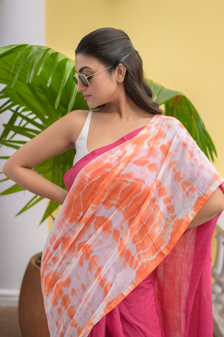 Pink Tie And Dye Mulmul Cotton Saree