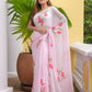 Hand Painted Baby Pink Mulmul Cotton Saree