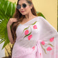Hand Painted Baby Pink Mulmul Cotton Saree