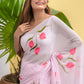 Hand Painted Baby Pink Mulmul Cotton Saree