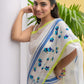 White Flower Mulmul Cotton Saree