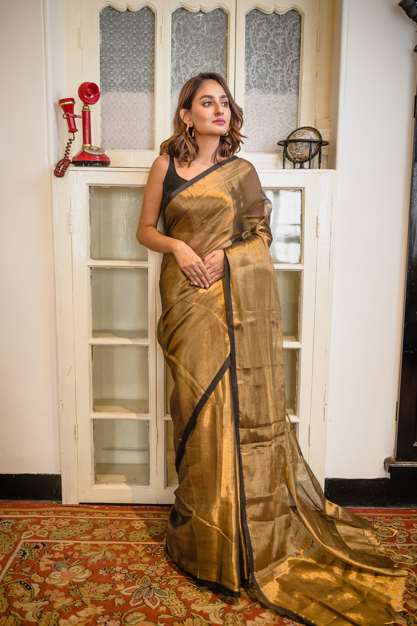 Golden Black Tissue Saree