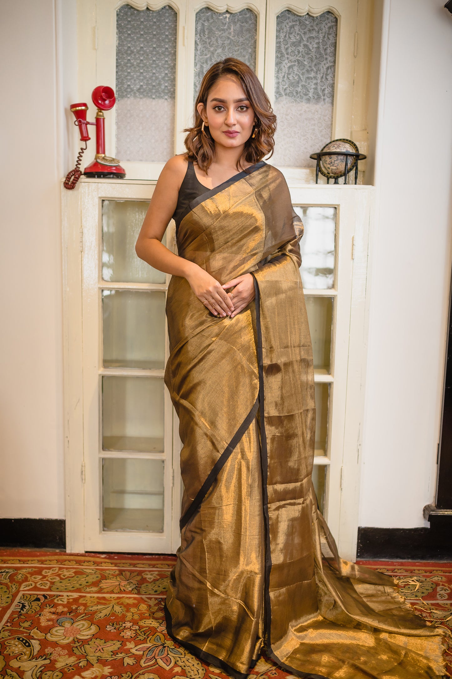 Golden Black Tissue Saree