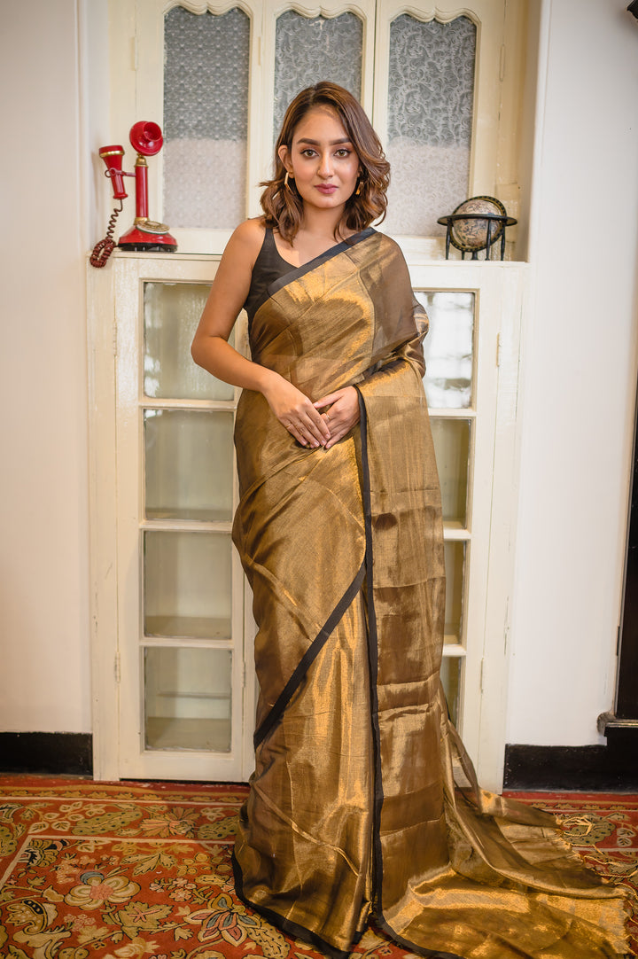 Golden Black Tissue Saree