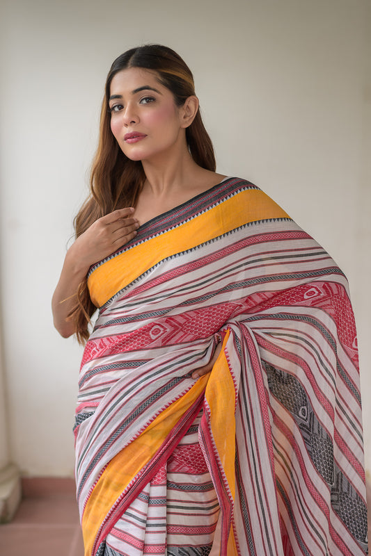 Fish Motifs Pure Cotton Saree