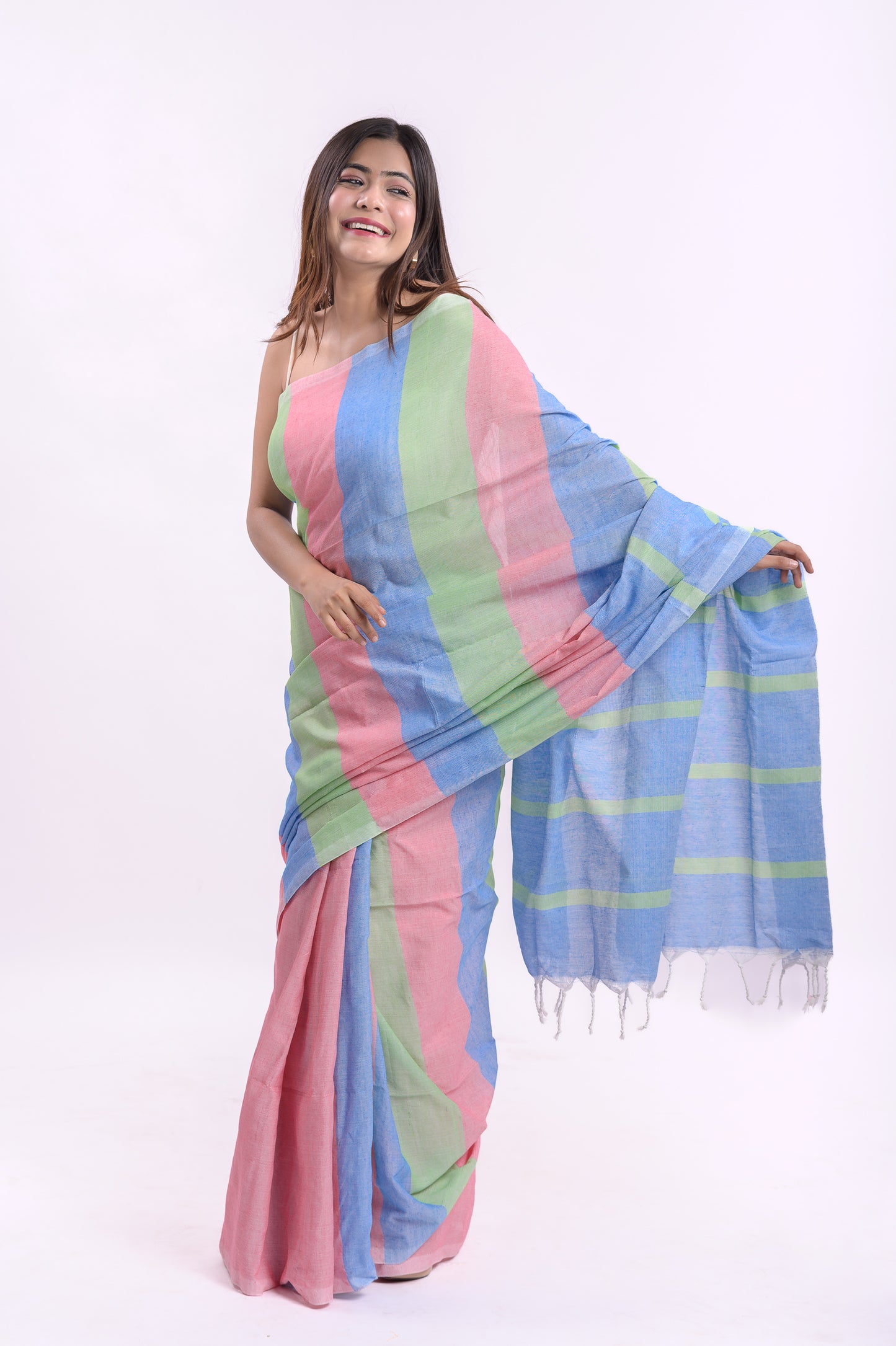 Striped Multicolor Soft Cotton Saree