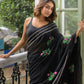 Black Sequined Mulmul Cotton Saree