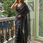 Black Sequined Mulmul Cotton Saree