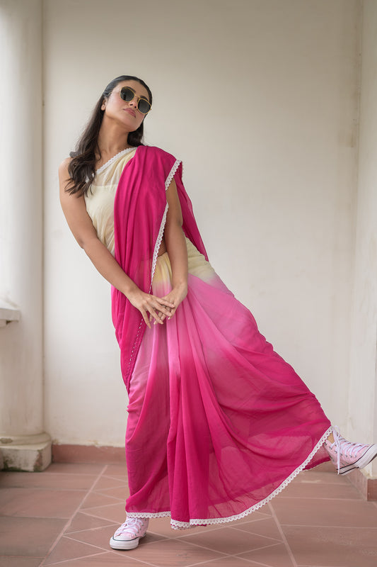 Pink Tie Dye Mulmul Cotton Saree