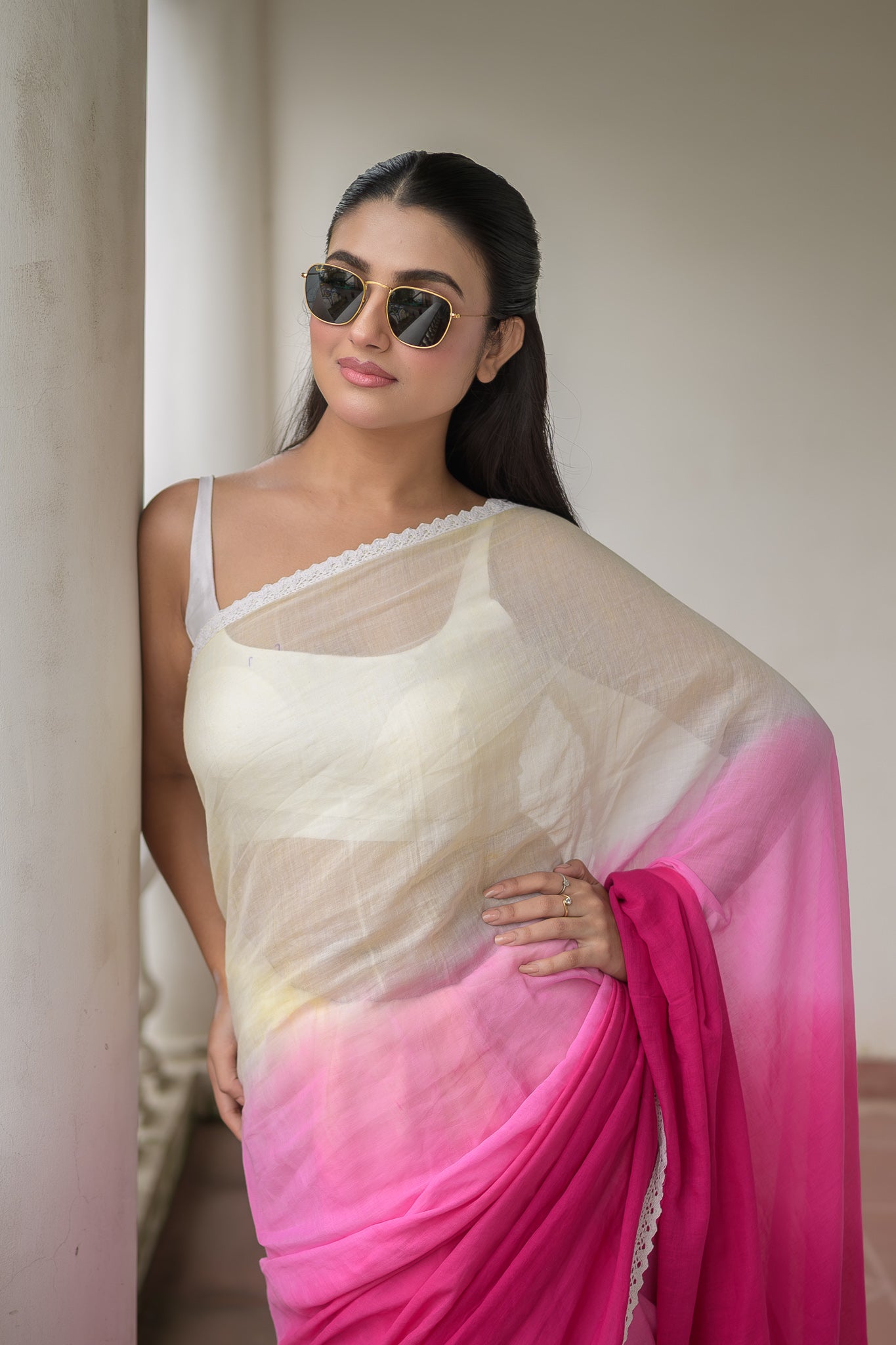 Pink Tie Dye Mulmul Cotton Saree