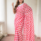 Gingham Red Mulmul Cotton Saree