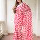 Gingham Red Mulmul Cotton Saree