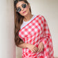 Gingham Red Mulmul Cotton Saree