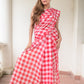 Gingham Red Mulmul Cotton Saree