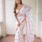 White And Red Embroidery Mulmul Cotton Saree